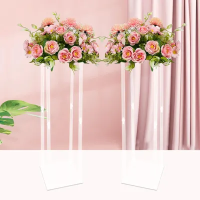 Immagine prodotto di Portafiori in acrilico - Colonna geometrica alta - Decorazione da tavolo per matrimonio e feste - 100 cm - Set da 2 - Trasparente