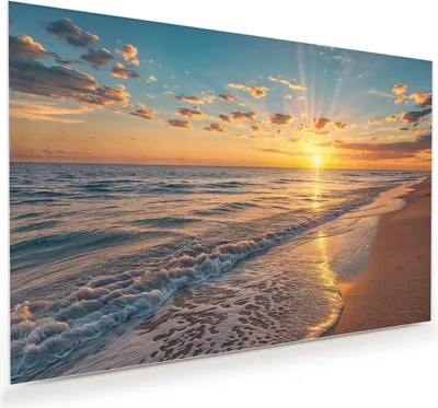 Produktbild von Glasbild 60x40cm in XXL für Wohnzimmer, Schlafzimmer Motiv Sonnenaufgang Meer