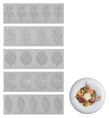 Produktbild von 5 Stück Silikonformen Blätter, Silikon Spitzenform, 3D Fondant Silikonformen für Kuchendekoration, Wiederverwendbare Backformen für Schokolade, Gummi, Kekse, Kuchen Deko, DIY Tortendekoration