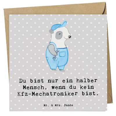 Produktbild von Mr. & Mrs. Panda Glückwunschkarte Kfz-Mechatroniker Herz - Grau Pastell - Geschenk, doppelkarte, Lustig, Klappkarte, faltkarte, anlasskarte, Grußkarte, Ausbildung, Spruch