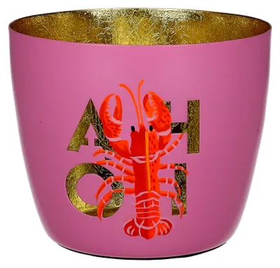 Produktbild von Gift Company Madras Windlicht M Ahoi/Hummer rosa/gold 8,5cm