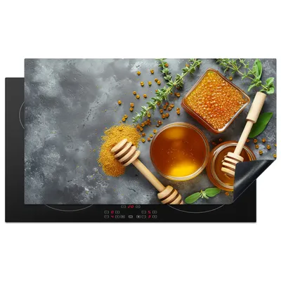 Obrázek produktu pro KitchenYeah® Deska na sporák med - bylinky - beton, 91x52cm, dekorace do kuchyně, keramický kryt varné desky, krycí deska na varnou desku