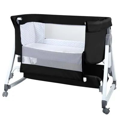 Produktbild von Beistellbett Babywiege freistehendes Babybett - mit Matratze,Höhenverstellung faltbar Schwarz