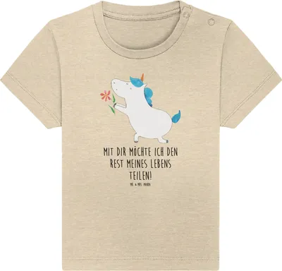 Produktbild von Mr. & Mrs. Panda Organic Baby Shirt Einhorn Blume 6. - 12. Monat - Natural Raw - Geschenk, Jerseyshirt, Einhörner, Unicorn, Liebe, Freundin, , Pärchen, Antrag, T-Shirt