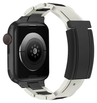 Image de Pour Apple Watch Series 10 42 mm / 9, 8, 7, 41 / 6, SE, 5, 4, 40 mm - Bracelet en acier inoxydable avec boucle magnétique, beige / noir