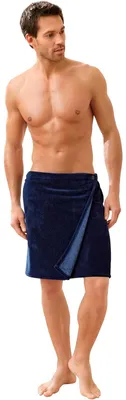 Produktbild von Bademantel für Herren – aus Frottee-Velours – mit Knöpfen – Marineblau – Einheitsgröße