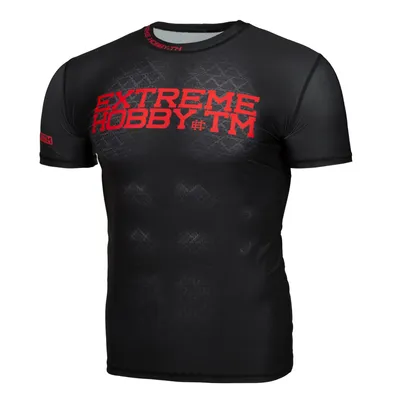 Obrázok produktu pre Extreme Hobby Rashguard s krátkym rukávom BLACK ARMOUR, pánske športové tričko, fitness tričko, kompresné tričko, krátky rukáv, čierne, veľkosť L