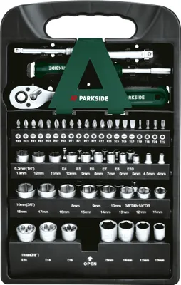 Produktbild von Parkside Steckschlüsselsatz Ratschenkasten Nusssätze 61tlg. PSSS 61 D4 CR-V