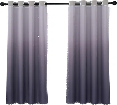 Produktbild von 2 Stück Vorhang Blickdicht Gardinen Stern Doppelschicht Ösenvorhänge mit Voile für Schlafzimmer Wohnzimmer Kinderzimmer, Grau, B132xH213cm
