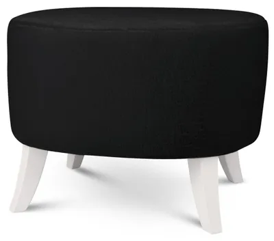 Produktbild von MG Design Ovaler Kunstfell-Hocker 52 x 62 cm in Schwarz mit Holzbeinen - Gepolsterter Fußhocker für Wohnzimmer oder Schlafzimmer