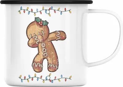 Produktbild von Trendation - Weihnachten Emaille Tasse Lebkuchenmann für Kinder WeihnachtsEmaille Tasse Lustig Geschenk Becher Jungs Jungen Mädchen Cute Lebkuchen Grafik (Schwarz)