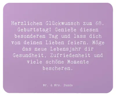 Produktbild von Mr. & Mrs. Panda Mauspad Spruch 68. Geburtstag Freude - Lavendeltraum - Geschenk, Happy Birthday, Mousepad, liebevolle Geschenke, Feier, Mouse Pad, Geburtstagsgeschenk