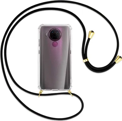 Produktbild von Handykette Backcover-Schutzhülle mit Band (Metall goldfarben) für Nokia 5.4 - schwarz