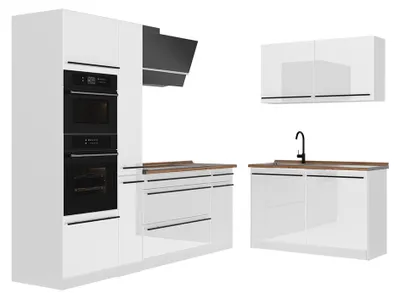 Productafbeelding van Hoekkeuken Vicco R-Line Wit Hoogglans/Wit 230 x 120 cm goudkleurig eiken werkblad, Model 66746