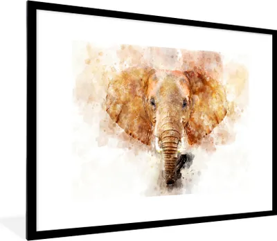 Produktbild von MuchoWow® MuchoWow® Gerahmtes Poster Elefant - Aquarellfarbe - Orange 80x60 cm - Poster mit zchwarzem Bilderrahmen - Schlafzimmer-Dekorationen - Fotoposter