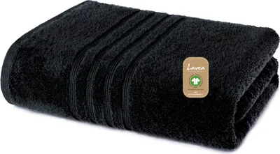 Produktbild von Lavea® Duschtuch 70x140 cm, Duschhandtuch Bali aus Baumwolle, großes saugstarkes Handtuch, hochwertige Handtücher aus 100% GOTS Baumwolle, Premium Frottier Badetuch, Schwarz