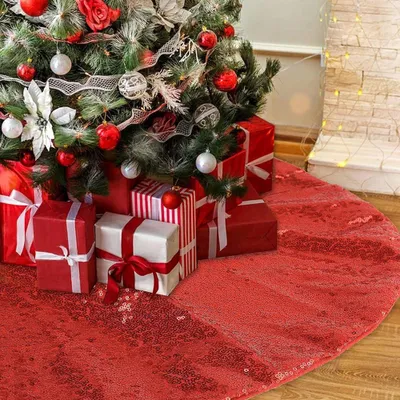 Weihnachtsbaumrock 76 cm, Pailletten, rot, rund, Polyester