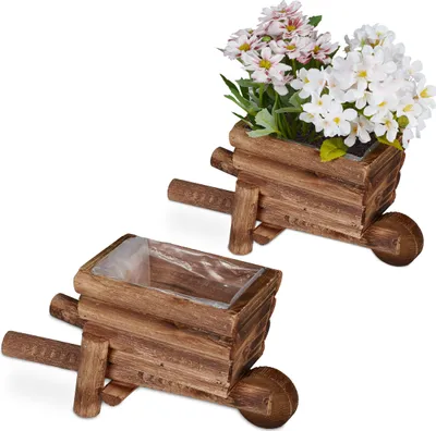 Produktbild von relaxdays Pflanzschubkarre aus Holz 2er Set