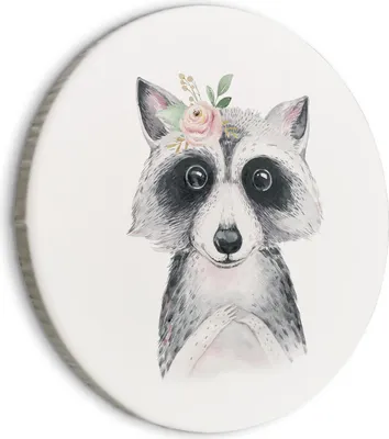 Produktbild von Runde Bilder 80x80 cm Kinderzimmer Leinwandbild 1 tlg Kunstdruck modern Wandbilder XXL Wanddekoration Design Wand Bild für Kinder Tiere Blumen Waschbär g-B-0242-bc-a