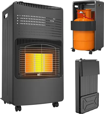 Productafbeelding van JOIEYOU Ruimteverwarmers, 3 warmtestanden, keramische gasverwarming inclusief gasaansluiting met ventiel, draaghandvat en wielen, gasoven geschikt voor propaangasflessen tot 12 kg, inklapbare verwarmers voor ruimtes tot 70 m² (zwart)