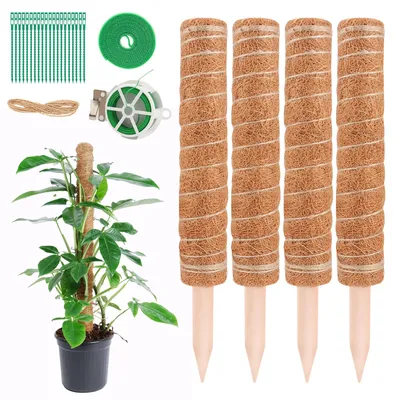 Produktbild von NVIYAM 4 Stück 40CM Moosstab Monstera, Pflanzstab Kokos Monstera, Monstera kokosstab, Monstera Rankhilfe für Pflanzen, Pflanzenstütze, Rankhilfe Pflanzstab, für Kletterpflanzen Natürlicher Kokosstab