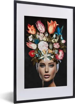 Produktbild von MuchoWow® MuchoWow® Gerahmtes Poster Frau - Bunt - Blumen 40x60 cm - Poster mit zchwarzem Bilderrahmen - Poster in Rahmen