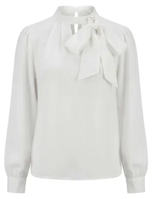 Produktbild von Damen Bluse mit Schleifenkragen und Puffärmeln, weiss, Größe S