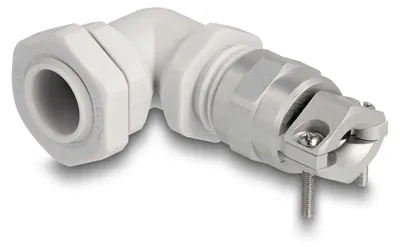 Produktbild von DeLOCK Kabelverschraubung mit Zugentlastung und Biegeschutz 90° gewinkelt PG9 grau, Grau, Kunststoff, 1 Stück(e), Abgewinkelt, PG9, 8 mm