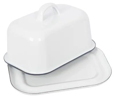 Produktbild von 1x Blau 18.5cm x 10cm Weiß Emaille-Butterdose mit Deckel - Jahrgang Küche Kühlschrank Käse Container Serviertablett - Von Argon Ta