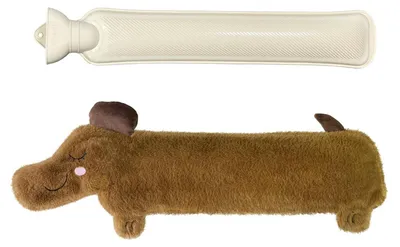 Produktbild von Wärmflasche Lang 2L mit Bezug Nackenwärmer Dackel aus Naturkautschuk und Fleece
