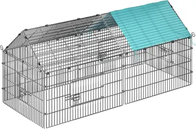 Image de Cadoca Enclos pour lapin vert cage à lapin parc à lapin métal extérieur 180x75 cm Toit Amovible avec bâche protection UV