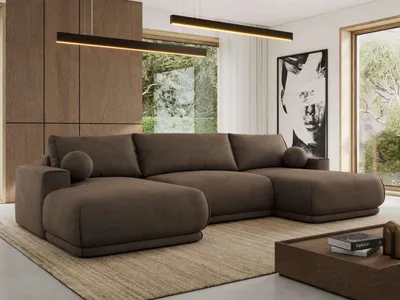 Produktbild von MKS MEBLE Ecksofa XXL Wohnlandschaft RINA U-Form Ecksofa mit Schlaffunktion & Wellenfederung, DL-Schlaffunktion - Braun Velvet