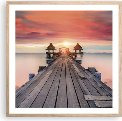 Produktbild von Gerahmtes Poster - Rahmen in heller Eiche - Brücke Holz Spaziergang - 60x60 cm - Wand Bild - Wanddeko - Wandbilder - Kunstposter - Wandposter - Bilderrahmen - Bilder - Kunstdruck - P2NAC60x60-4916