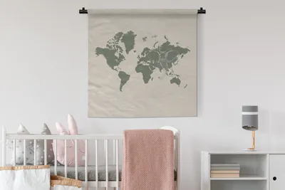 Produktbild von MuchoWow® Wandteppich Wandbehang Weltkarte - Elefant - Grau 90x90 cm Tapisserie Dekoration Wandtuch - Wandaufhänger