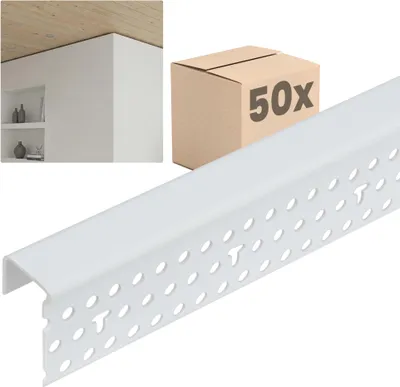 Produktbild von PROTEKTOR 50x Einfassprofil 305cm Trockenbau Kantenschutz weiß – Göppinger Profil 3787 aus Kunststoff für 12,5mm Gipskartonplatten & Rigipsplatten