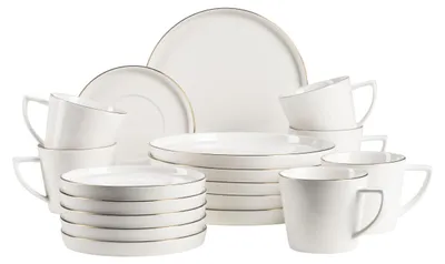 Kaffeeservice 18-tlg., Porzellan weiß/gold, 6 Tassen 250 ml