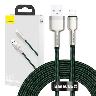 Zdjęcie produktu dla USB-A to Lightning Cable Baseus Cafule Metal Series, 18W, 2.4A, 2m, Green CALJK-B06