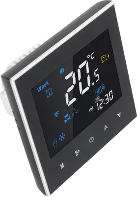 Obrázek produktu pro Čtyřtrubkový WiFi hlasový inteligentní pokojový termostat Digitální programovatelný regulátor teploty pro klimatizaci (BAC-3000LW, černý)