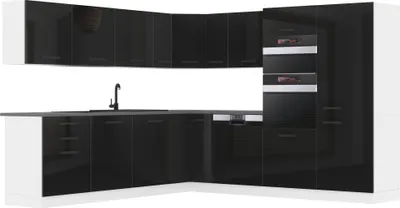 Produktbild von Belini Küchenzeile Küchenblock Küche L-Form JANE Küchenmöbel mit Griffe, Einbauküche ohne Elektrogeräten mit Hängeschränke und Unterschränke, ohne Arbeitsplatten, Schwarz Hochglanz