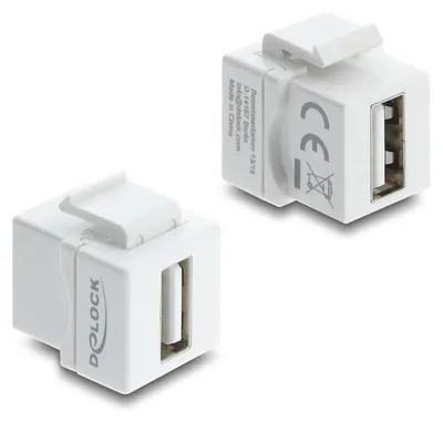 Image de Module Mini Keystone DELOCK, connecteur USB 2.0 Type A, mâle vers mâle, blanc