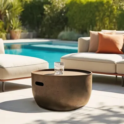 Produktbild von NESTOR - Table basse ronde en béton marron D58cm