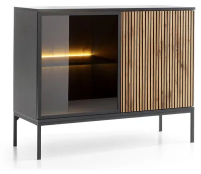 Produktbild von Selsey Tosena - Sideboard zweitürig mit LED, Schwarz/Holtoptik, 104 cm