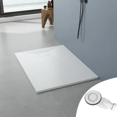 Produktbild von AQUABATOS SMC Duschwannen für badezimmer antirutsch, schieferoptik duschtasse rechteckig, modern-design brausewanne weiße extra-flach 120x90cm mit Abdeckung Siphon/Ablaufgarnitur