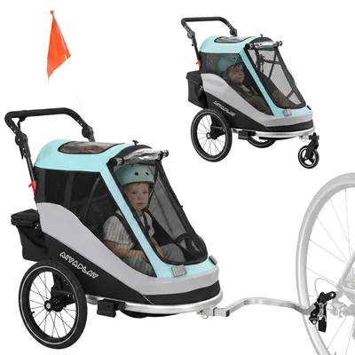 Produktbild von AIYAPLAY 2 in 1 Fahrradanhänger & Buggy Faltbar Kinderfahrradanhänger