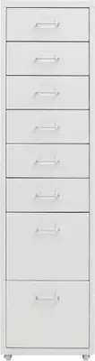 A tall, narrow filing cabinet with multiple drawers is shown against a white background.