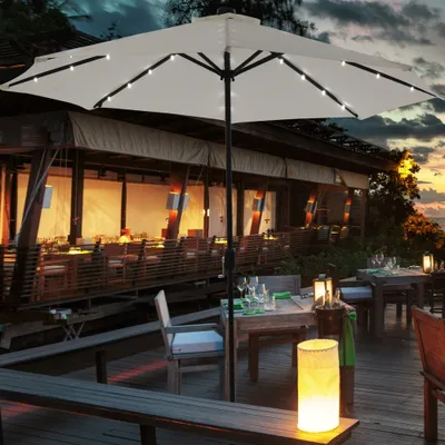 Produktbild von Mucola Sonnenschirm Ø3m inkl. LED Gartenschirm 360° drehbar Terrassenschirm Ampelschirm Marktschirm Strandschirm - Grau mit LED
