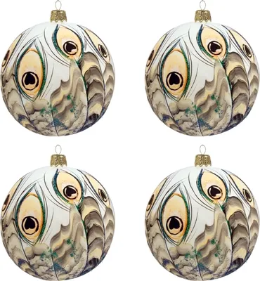 Produktbild von Weihnachtskugeln Set weiß mit Pfauendekor