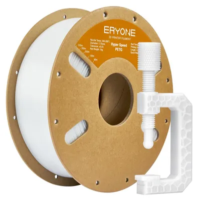 Obrázek produktu pro 3D tiskárny - Filament - PETG, 1,75 mm - Vysoká rychlost tisku 30–500 mm/s - Tolerance rozměrů ±0,03 mm - Cívka 1 kg - Pro 3D tiskárny s technologií FDM - Bílá barva