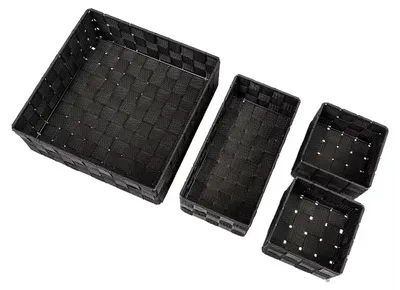 Aufbewahrungskörbe Set 4er-Pack, Polypropylen, Schwarz, verschiedene Größen
