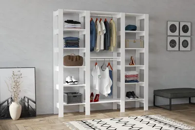 Image de Skye Decor, City - White, armoire, blanc, panneaux de particules 100 % mélaminés, 161,4 x 33,6 x 180 cm